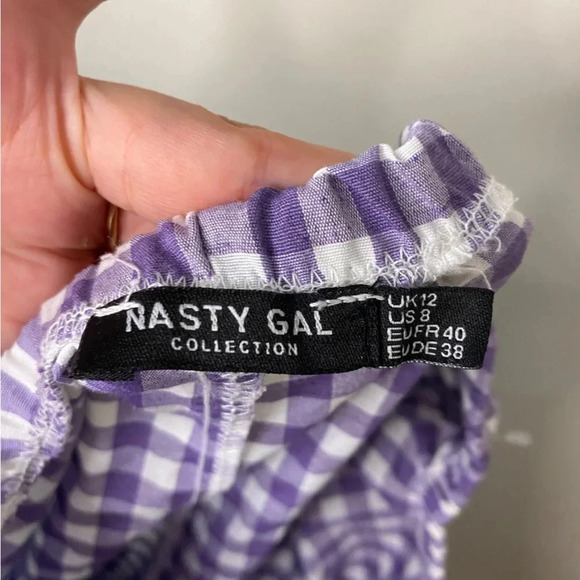 Nasty Gal Collection Purple Gingham Wide Leg Pants - Picture 6 of 7